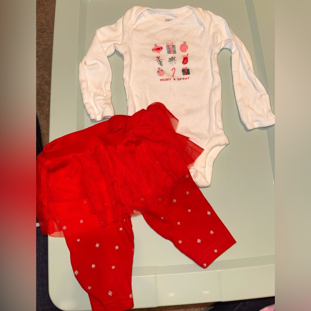 Festive Baby Outfit with Red Tutu leggings and White Onesie